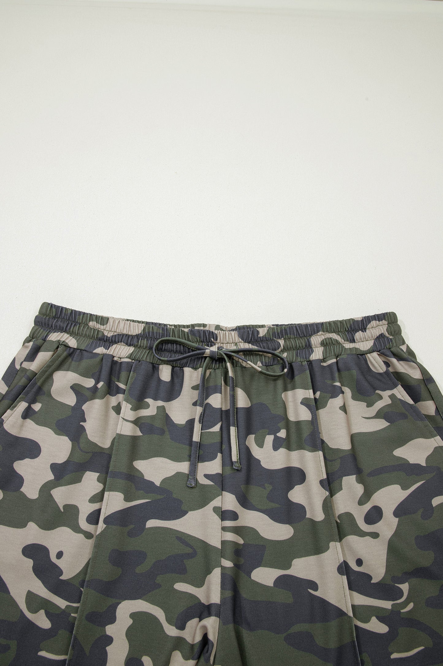 Green Camo Print Drawstring Waist Shorts with Pockets | Plus Size 1X–4X