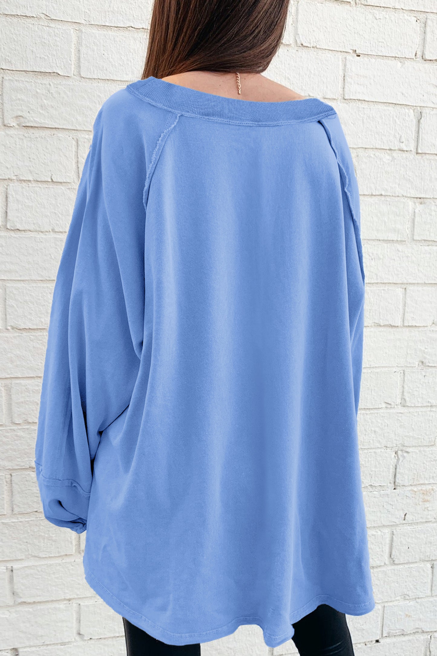 Solid Color Raw Seam Patchwork Baggy Sweatshirt