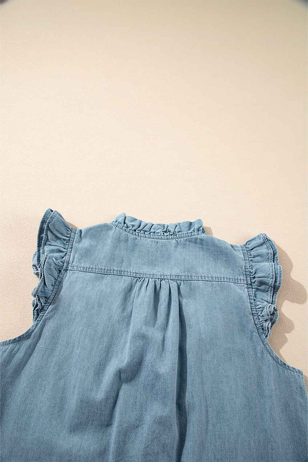 Light Blue Ruffle Trim V-Neck Chambray Tank Top