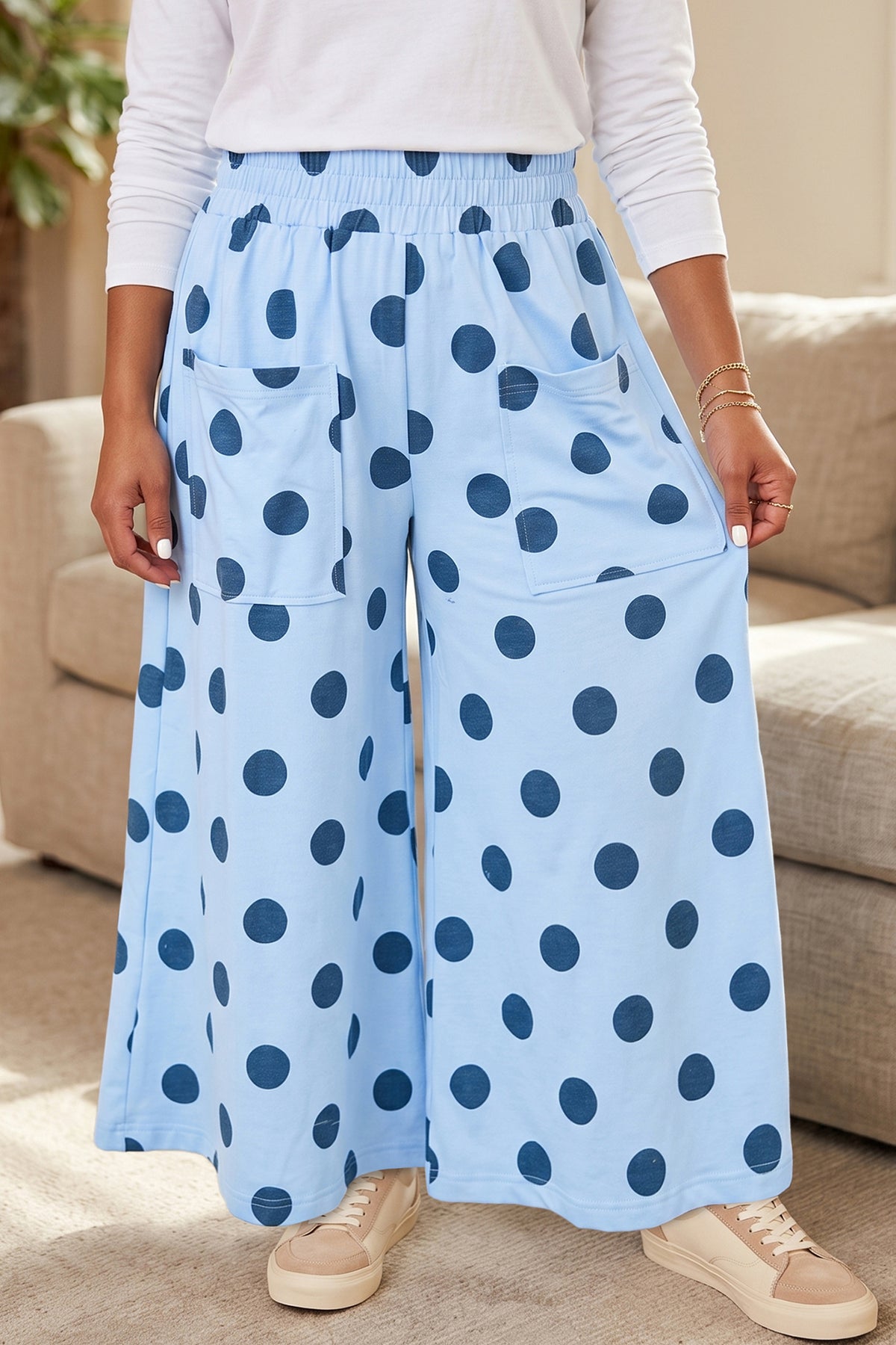 Plus Size Women's Polka Dot Wide Leg Pants 1X to 4X