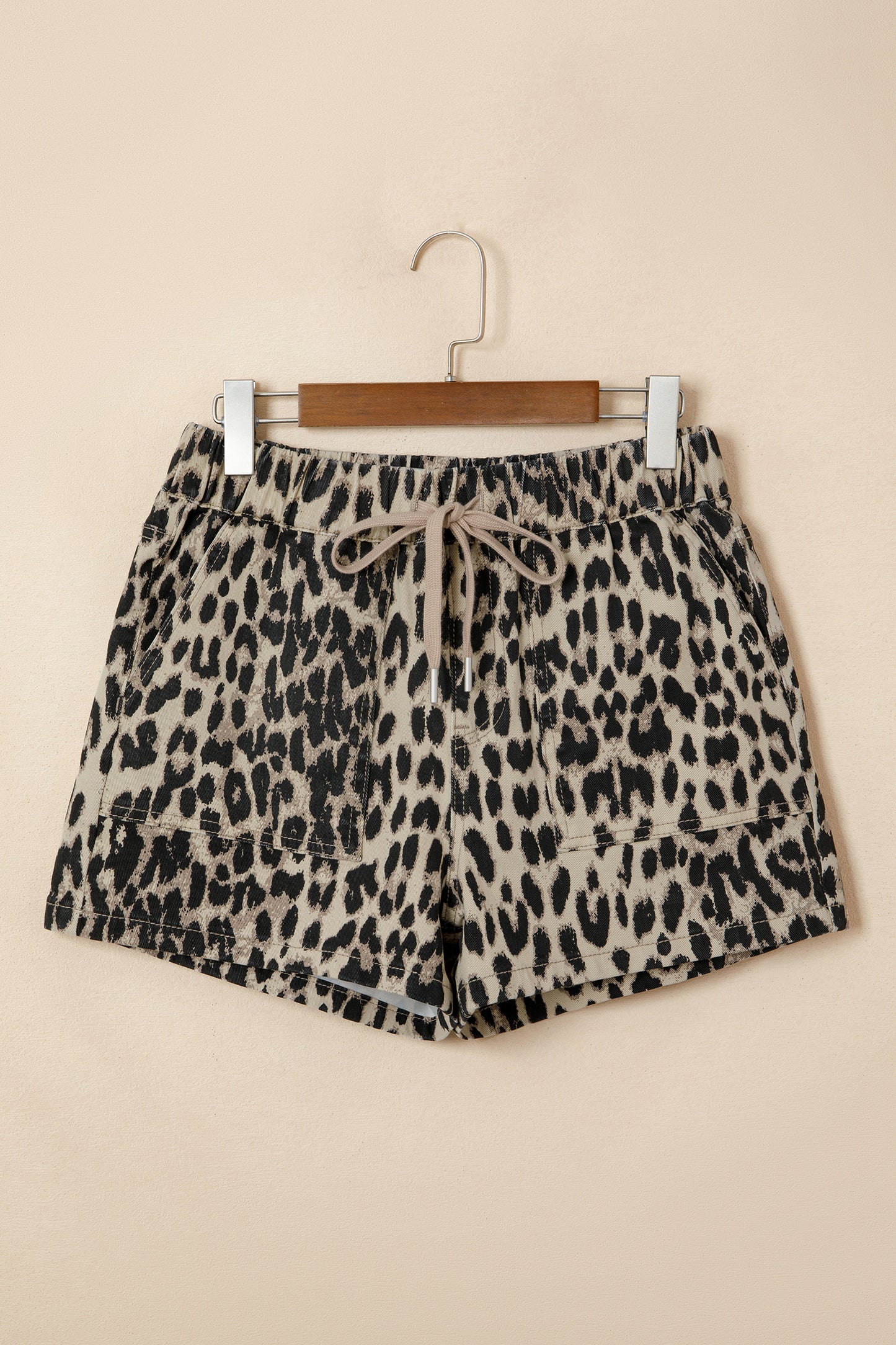 Leopard Print Denim Shorts Women Taupe Brown Size 4–16