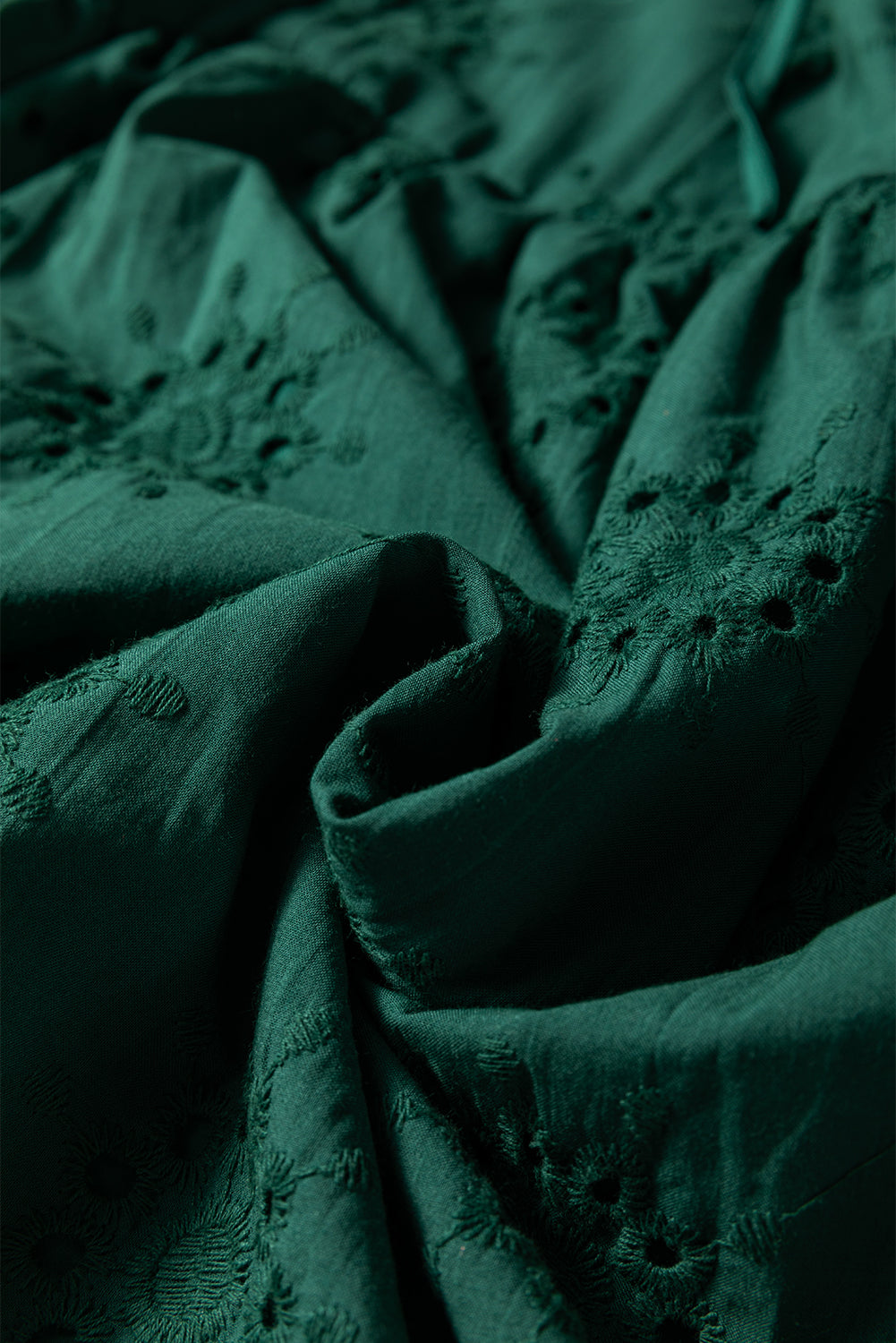 Green Embroidered Eyelet Pattern 3/4 Puffy Sleeve Swing Mini Dress