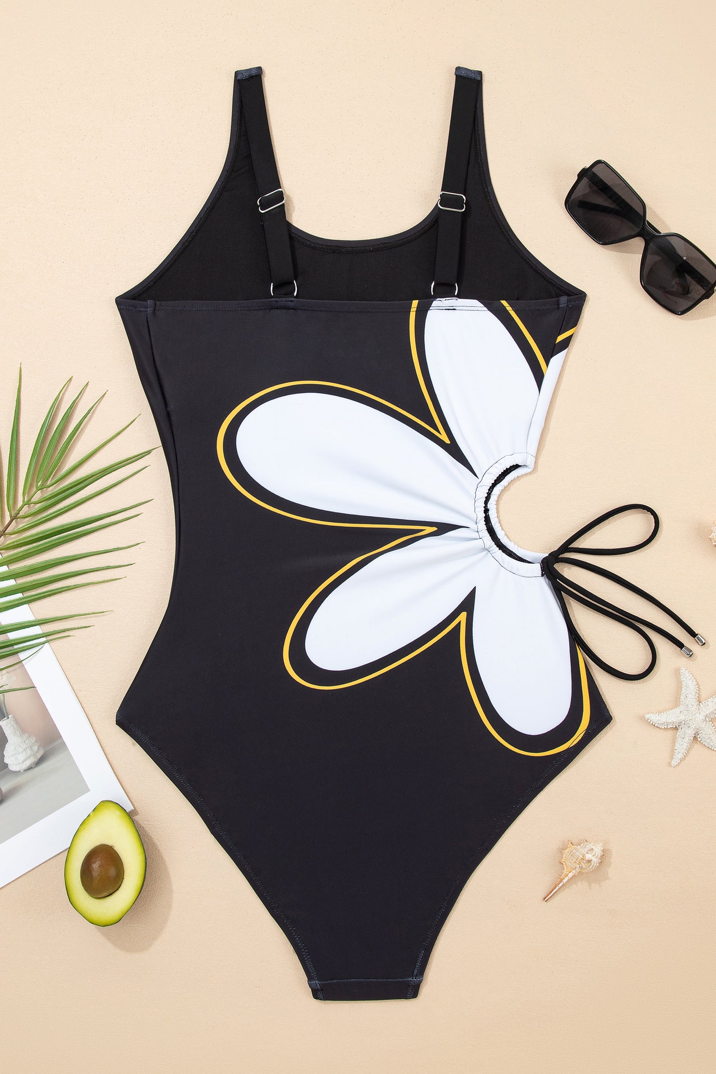 Floral Print Cutout Drawstring One Piece Swimsuit
