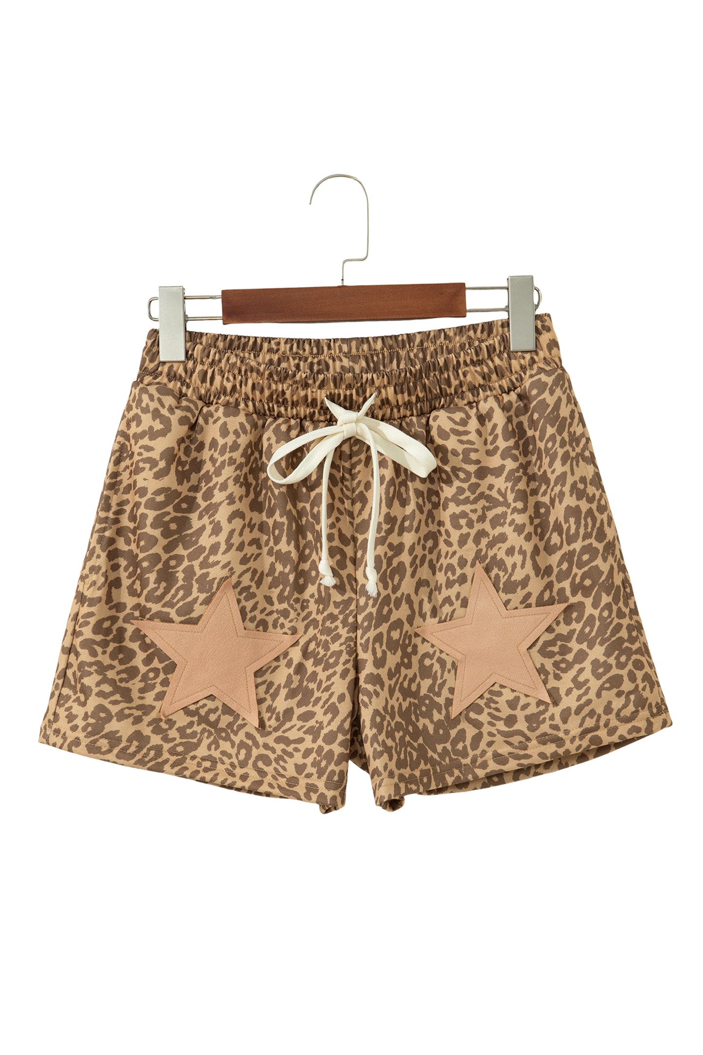 Khaki Leopard Star Patch Shorts Women S–XL