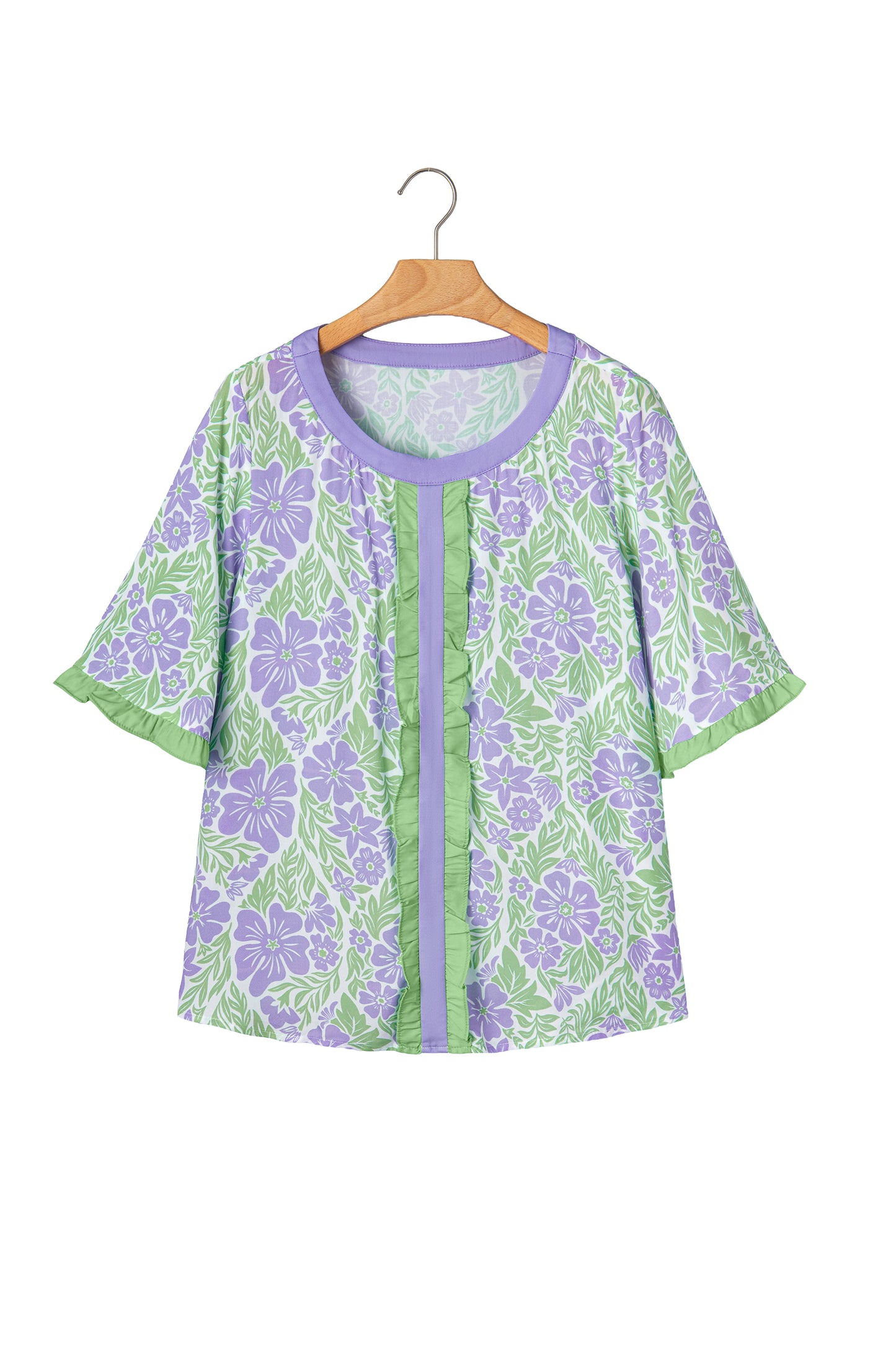 Floral Print Ruffle Sleeve Blouse Women S–XL