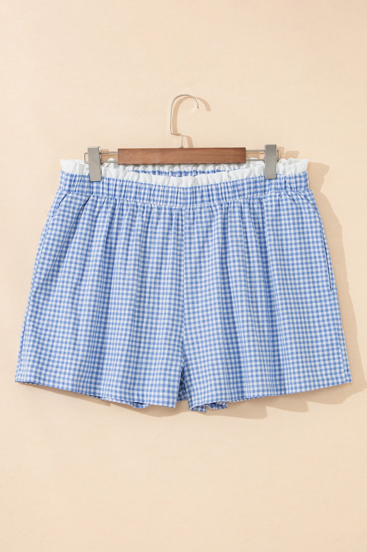 Green Contrast Trim Plaid Print Plus Size Shorts