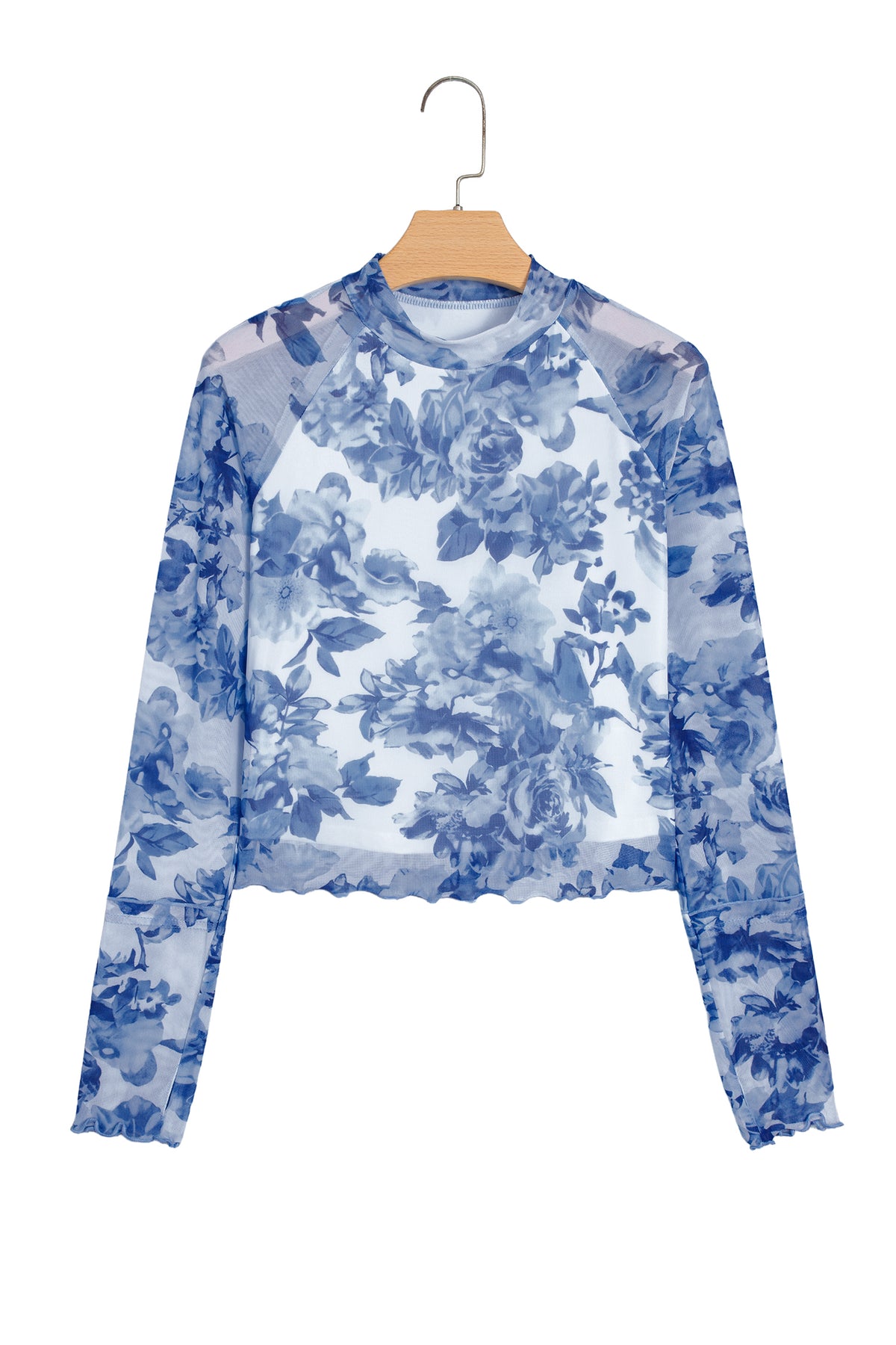 Womens Floral Print Long Sleeve Mesh Top S–XL