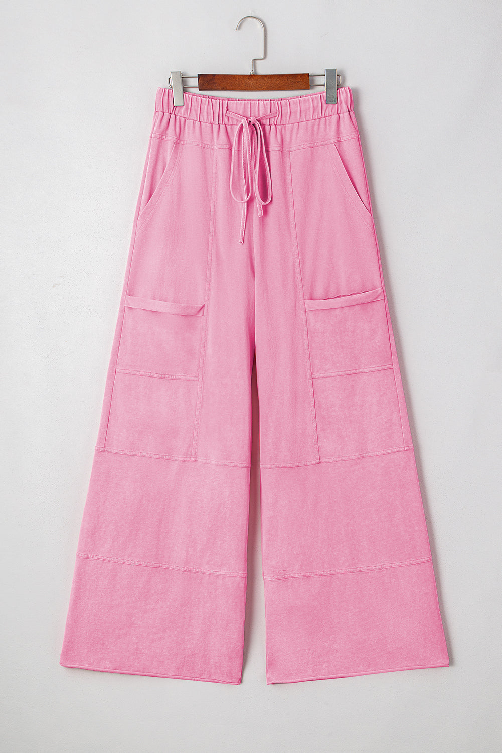 Mineral Wash Exposed Seam Drawstring Wide Leg Cargo Pants