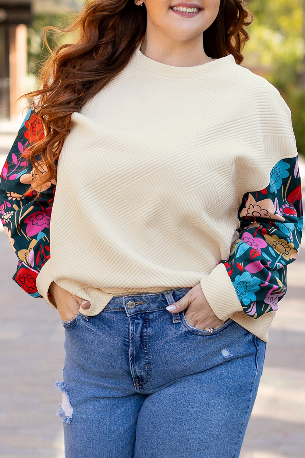 Plus Size White Floral Sleeve Top Women 1X–4X