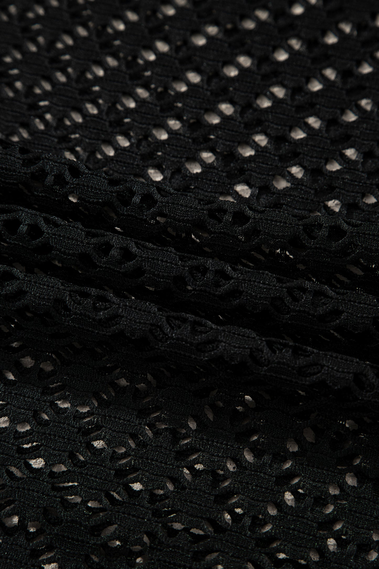 Black See Through Patterned Knit Ruffle Hem Patchwork Beach Cover Up