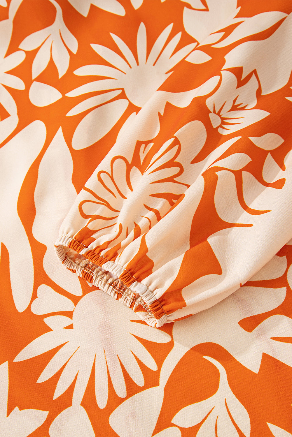 Orange Floral Print Knotted Open Back Self-Tie Long Sleeve Blouse
