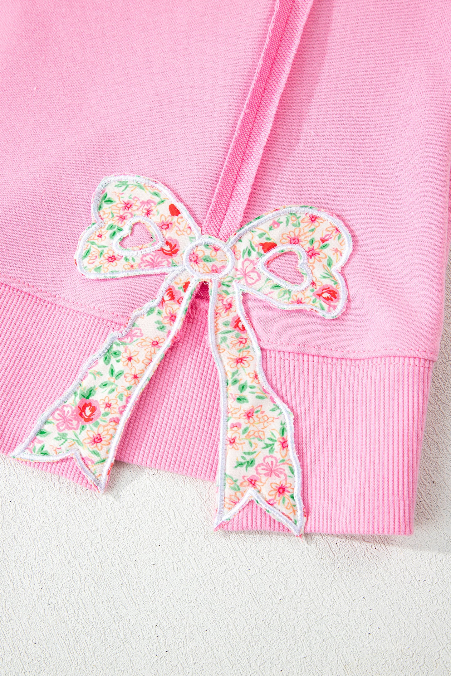 Floral Bow Patch Baggy Sweatshirt in Pink