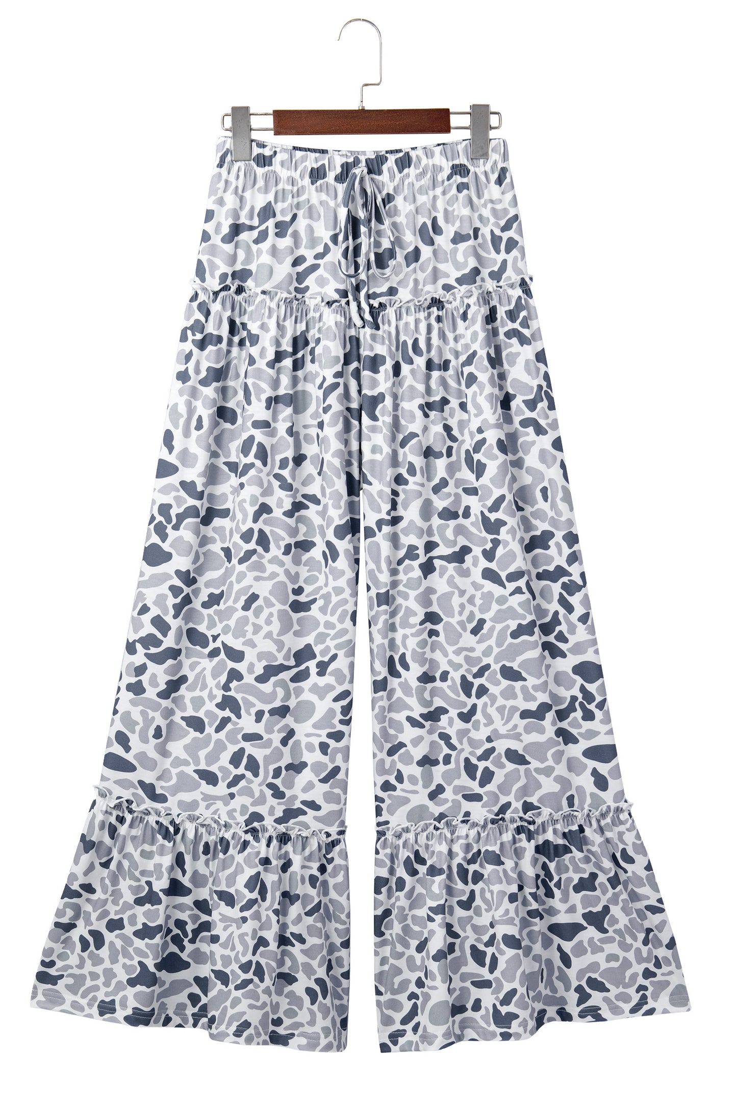 Beige Camo Print Elastic Waist Wide Leg Pants | S–XL