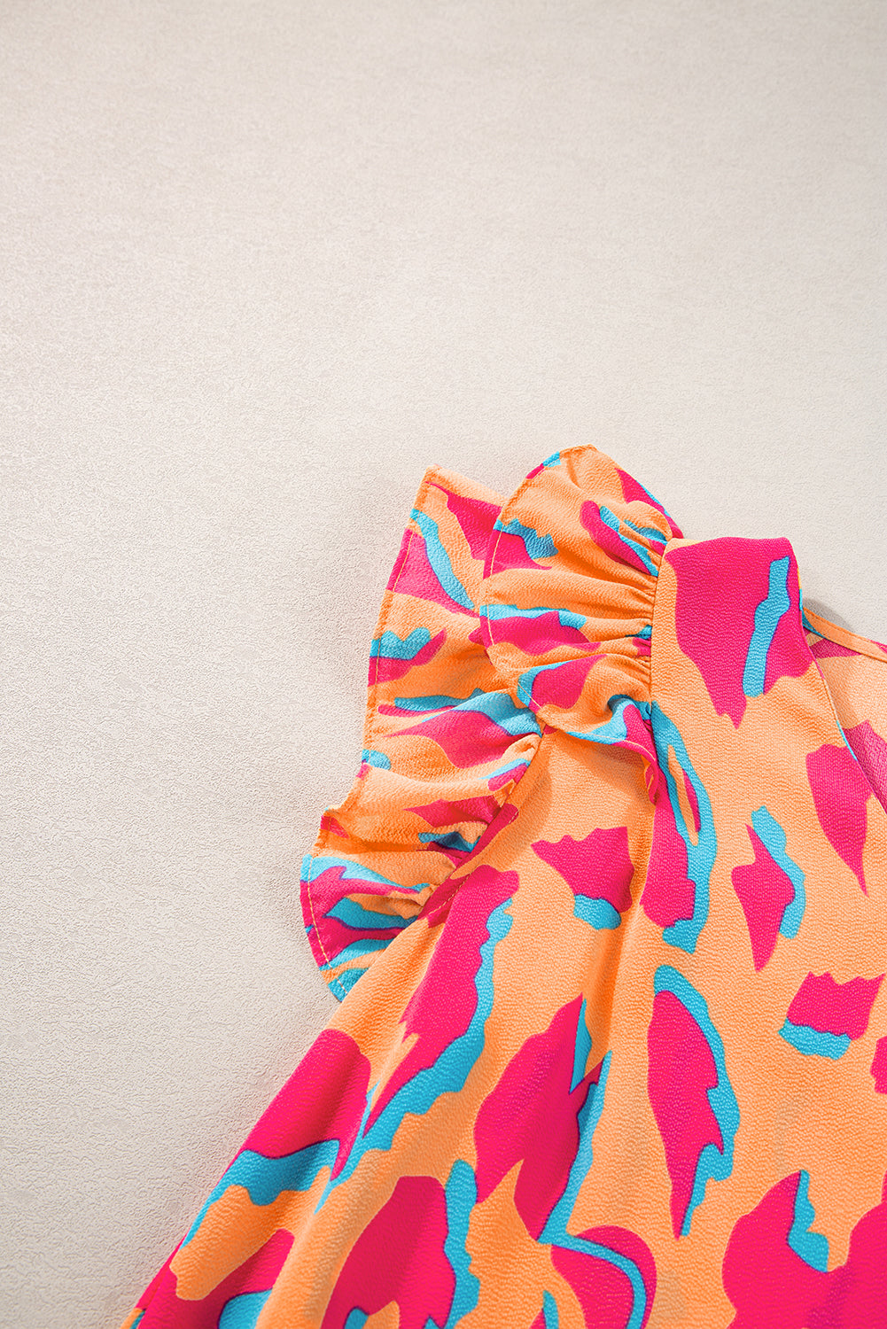 Abstract Print V-Neck Double Ruffle Sleeve Blouse