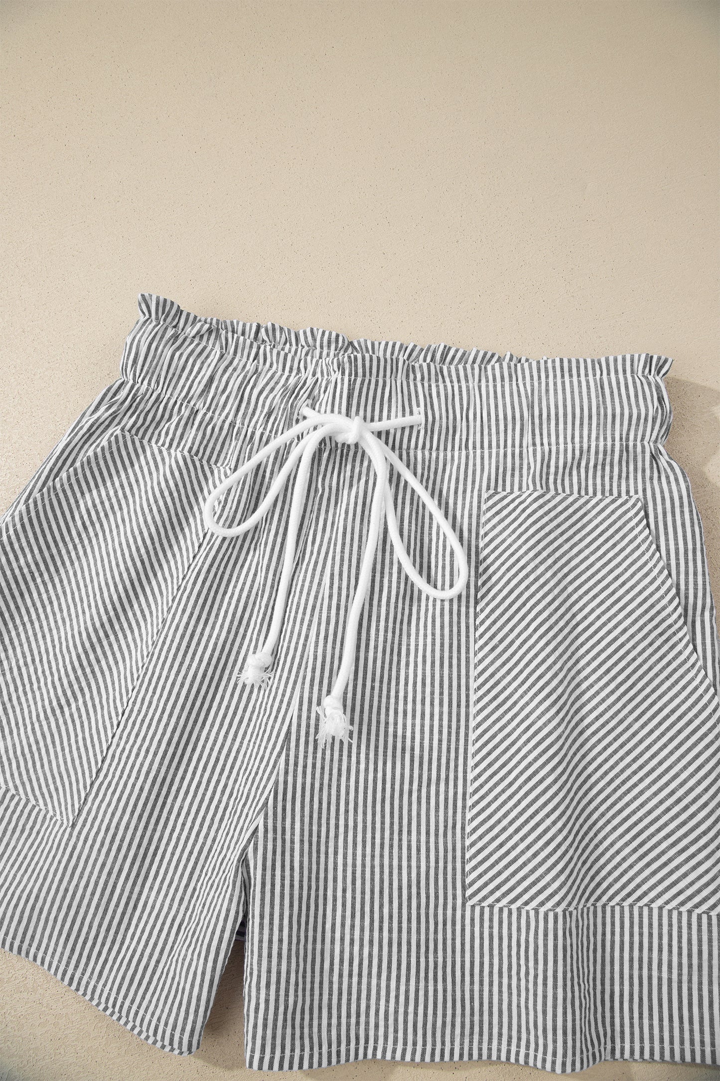 Grey Stripe Lace-Up Elastic Waist Casual Shorts with Pockets | S–XL