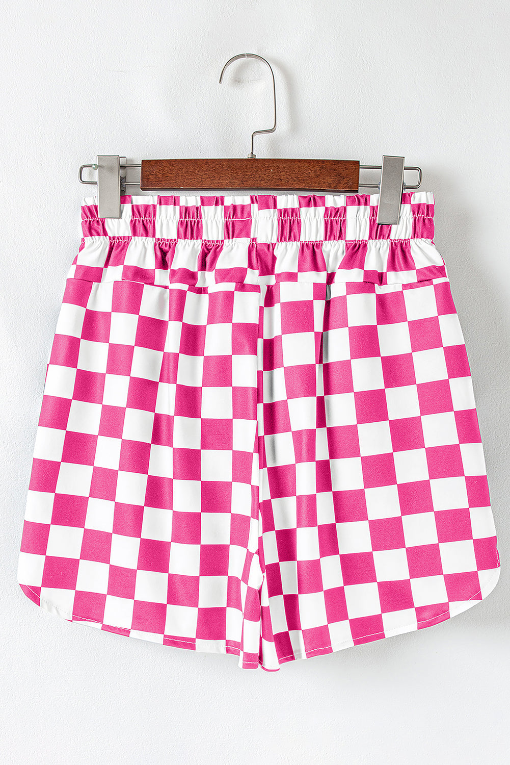 Checkered High-Waist Shorts with Side Slits | Black & Rose