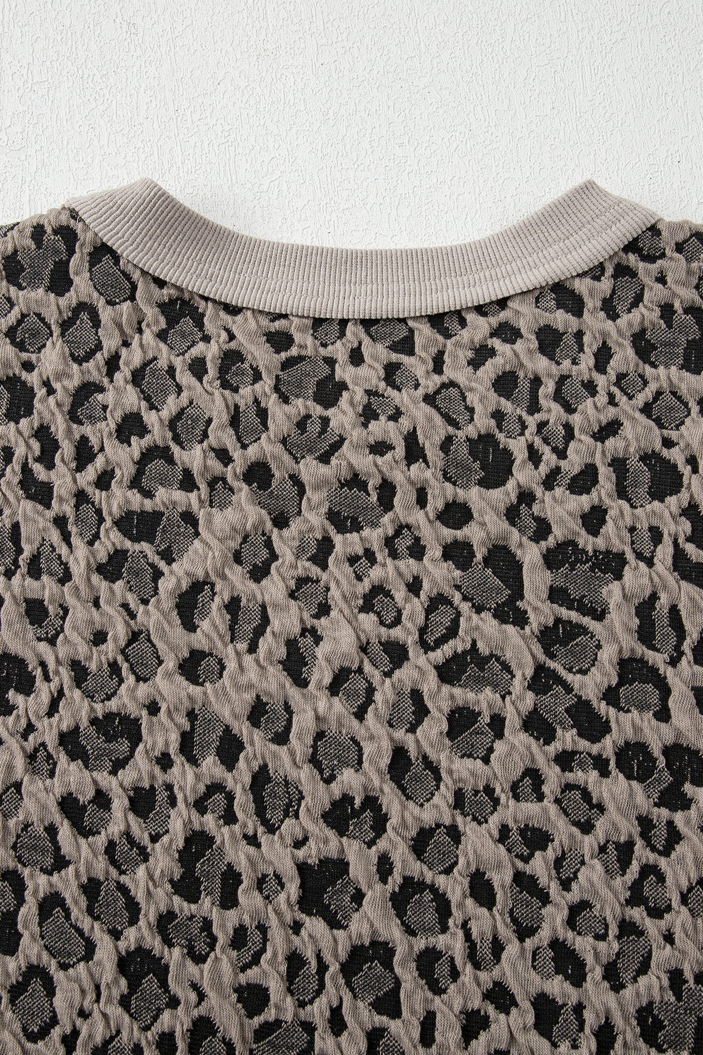 Leopard Jacquard Puff Sleeve Top and Wide Leg Pant Set in Khaki