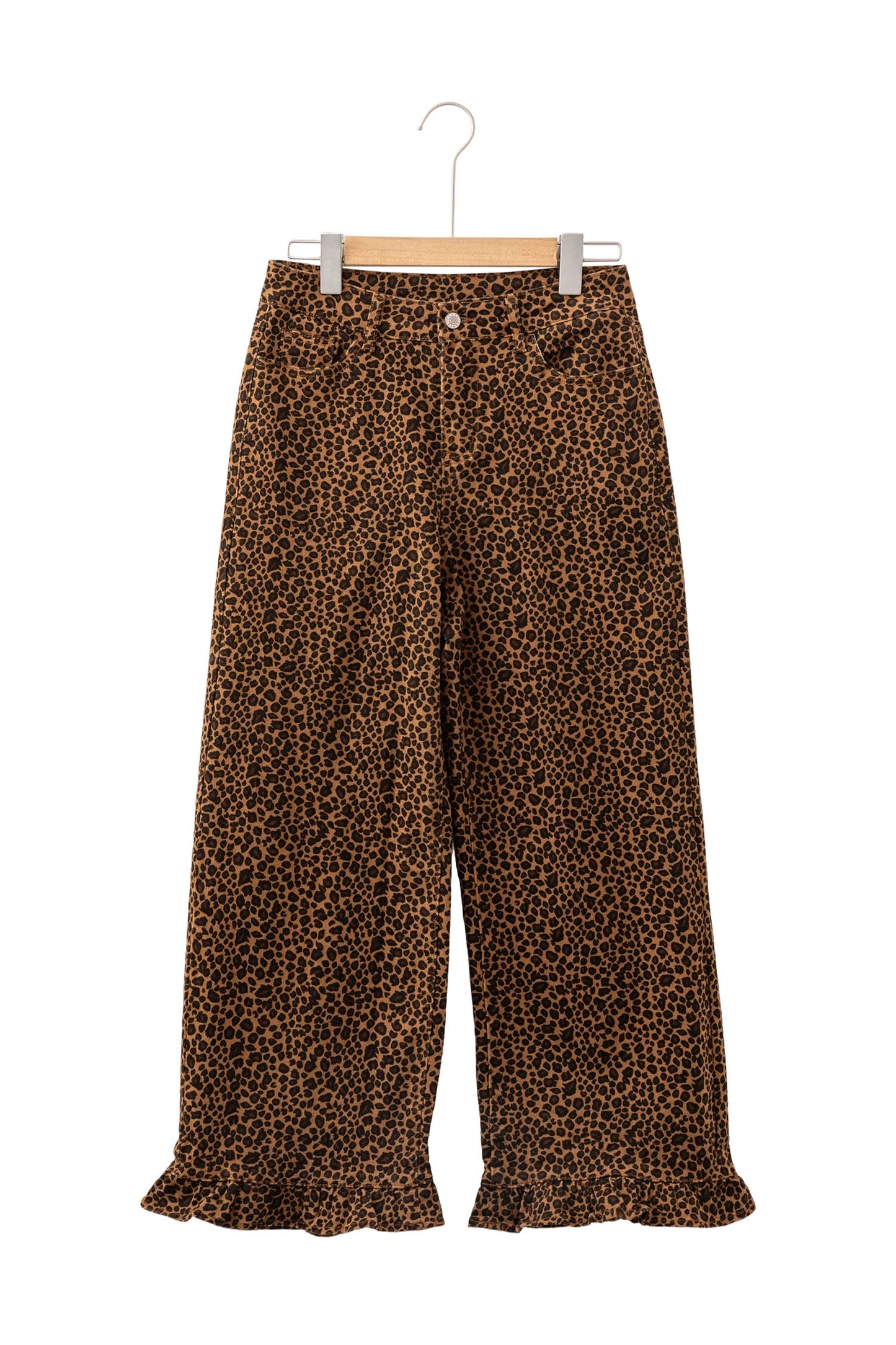 Womens Leopard Print Ruffled Hem Flare Jeans S–XL