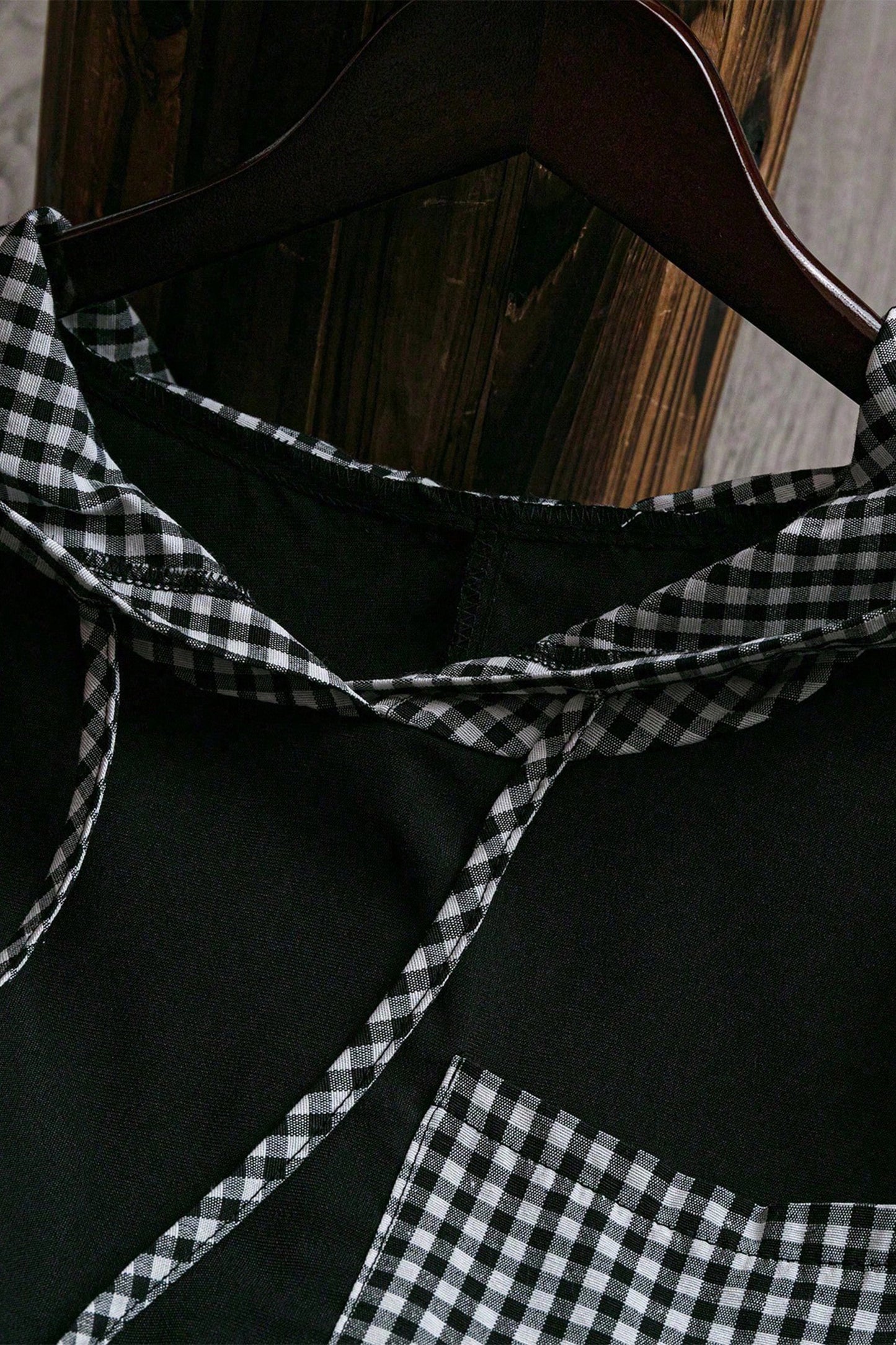Women's Plus Size Black Hooded Checkered Print Long Sleeve Shirt 1X to 4X