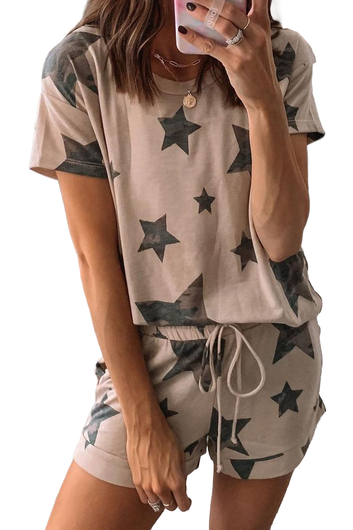 Camo Star Print Short Set Women S–XL