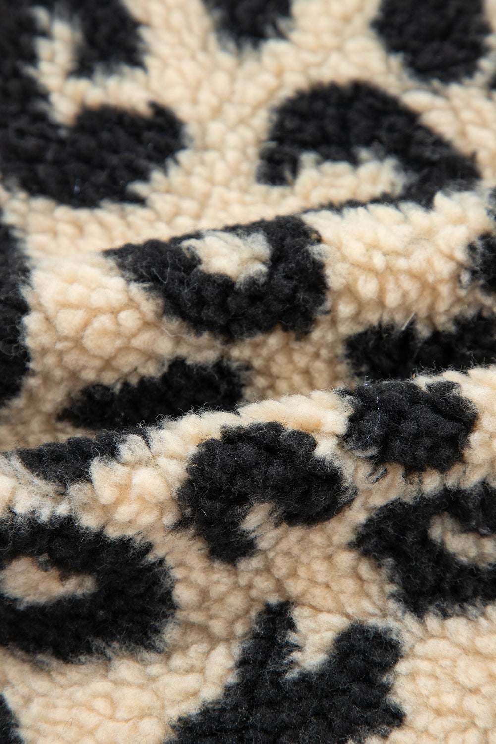 Black Leopard Print Plush Sherpa Open Front Vest Coat