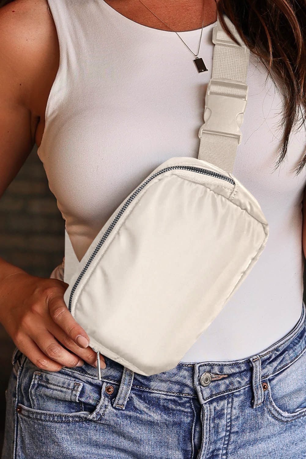 Waterproof Zip Crossbody Chest Bag | Black & Cream