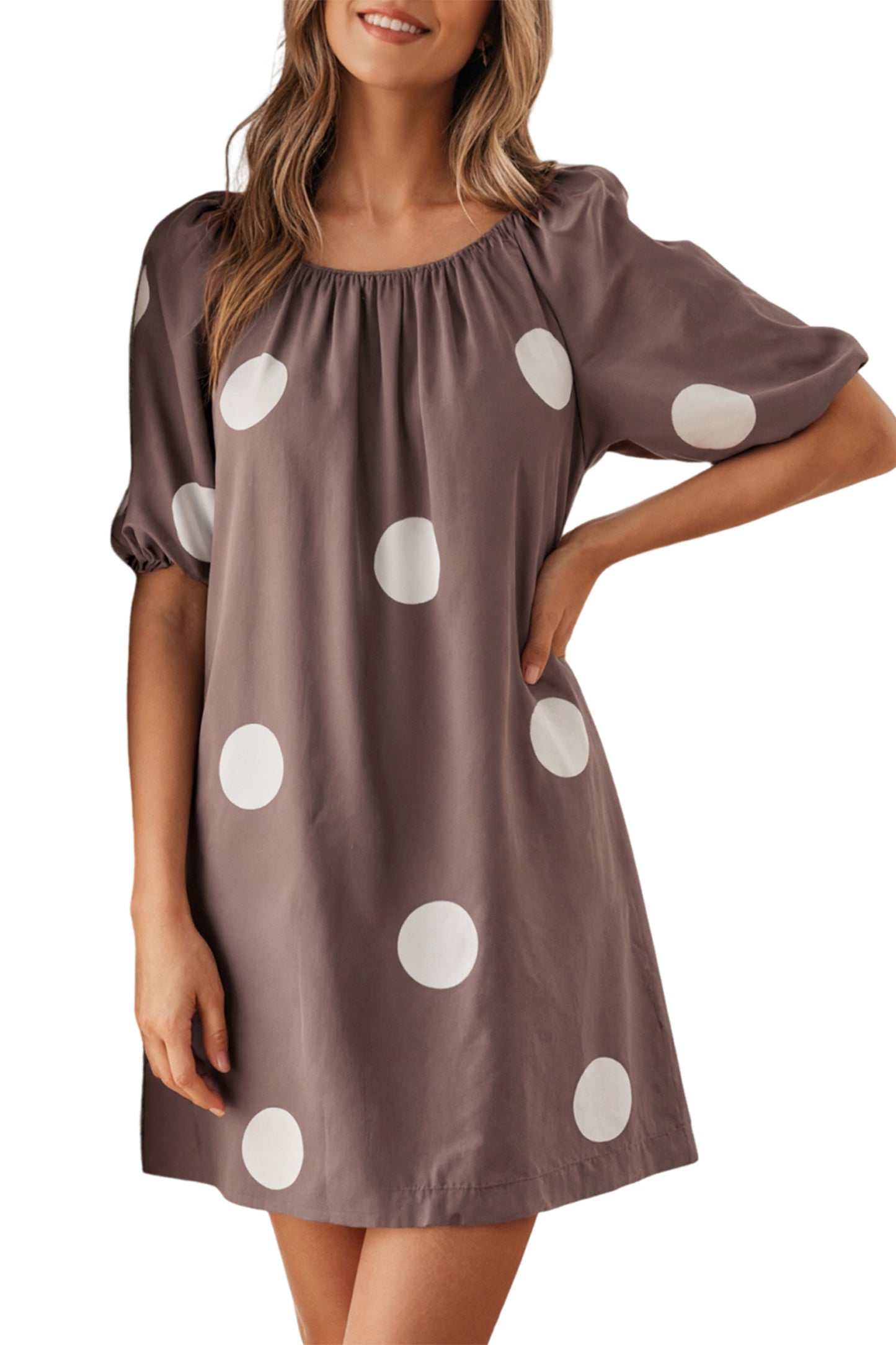 Brown Polka Dot Mini Dress Women S–XL