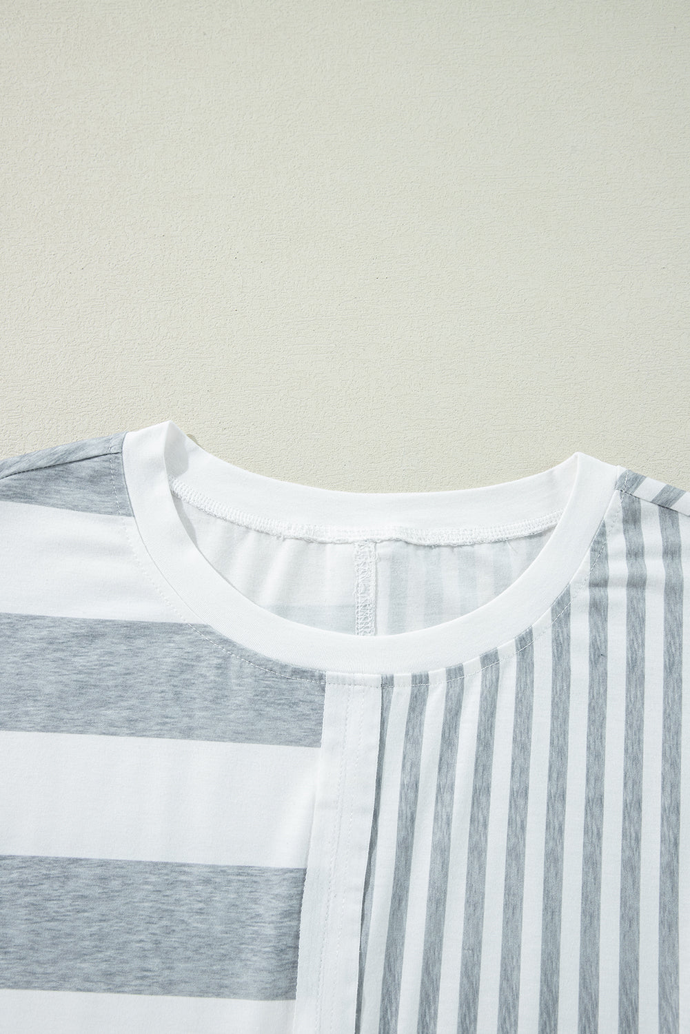 Grey Stripe Mixed Print Short Sleeve Shift Mini Dress | S–XL