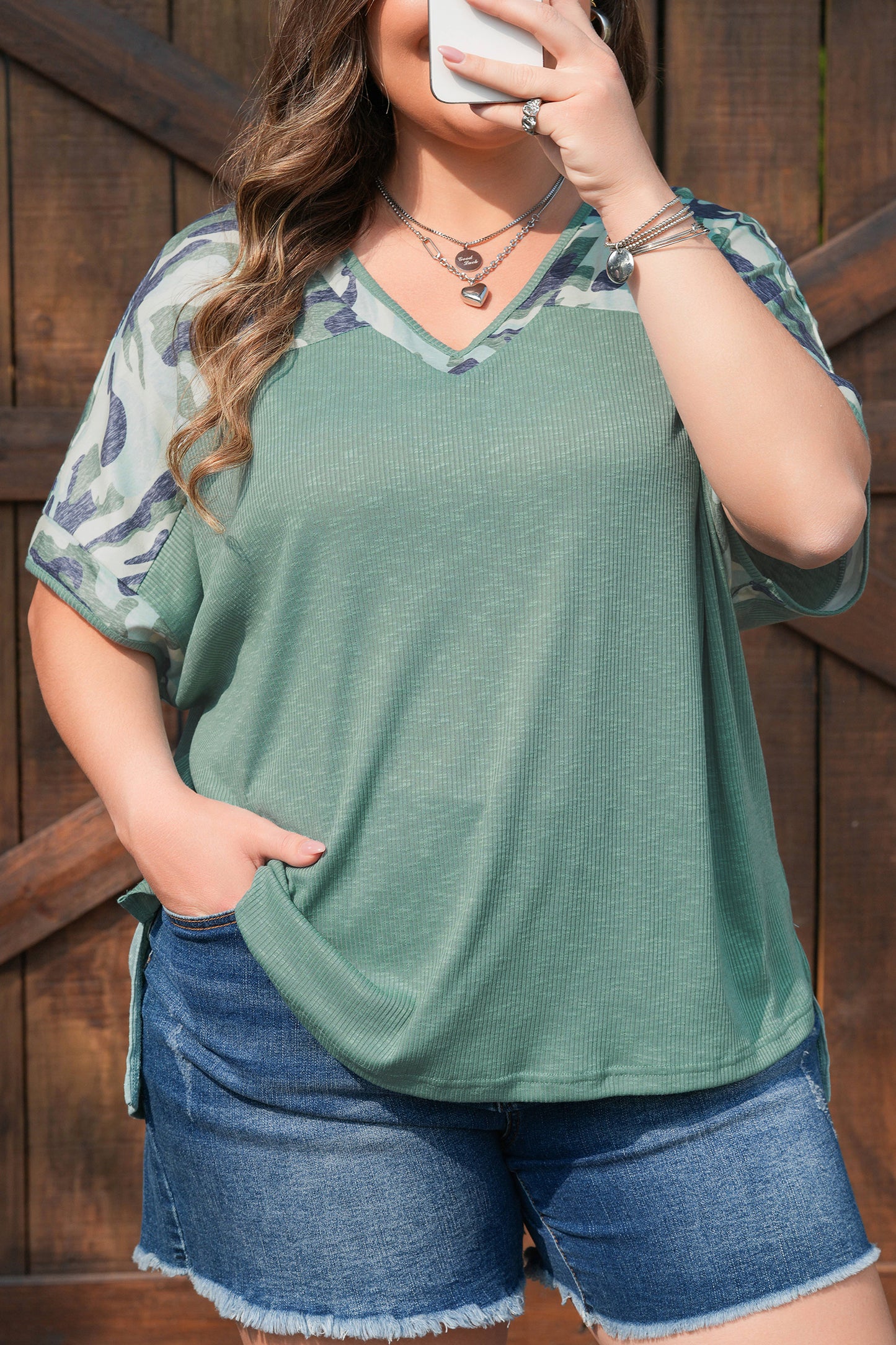 Plus Size Women's Ribbed V-Neck Tee 1X–4X