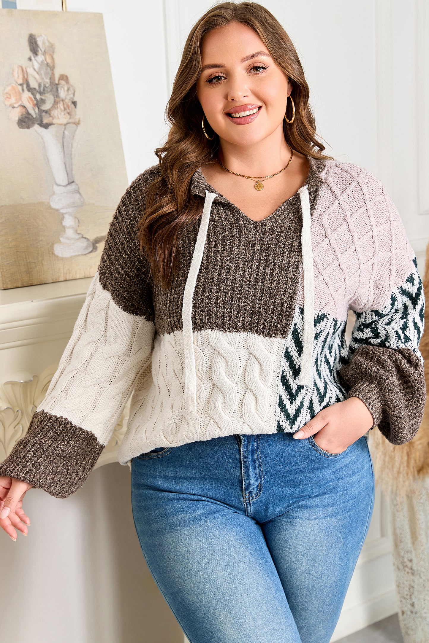Plus Size Color Block Patchwork Sweater Women 1X–4X
