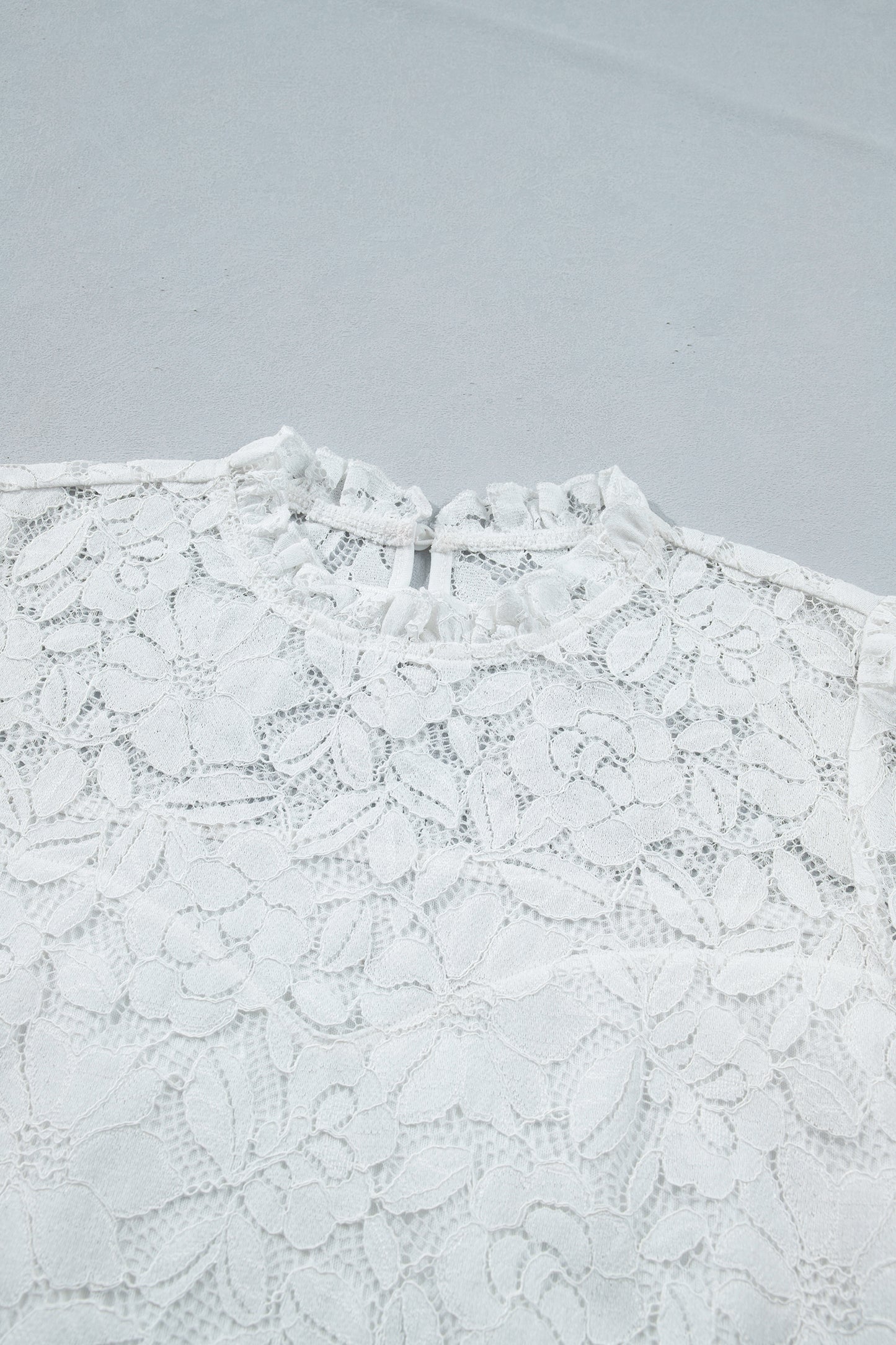 White Sheer Lace Ruffle Sleeve Blouse Women S–XL