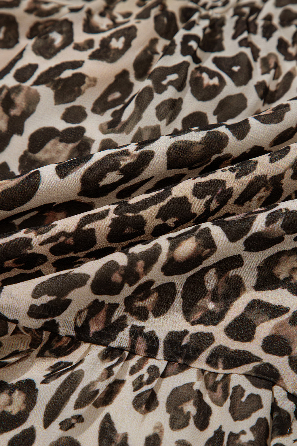 Khaki Leopard Print 3/4 Sleeve Split V-Neck Swing Dress