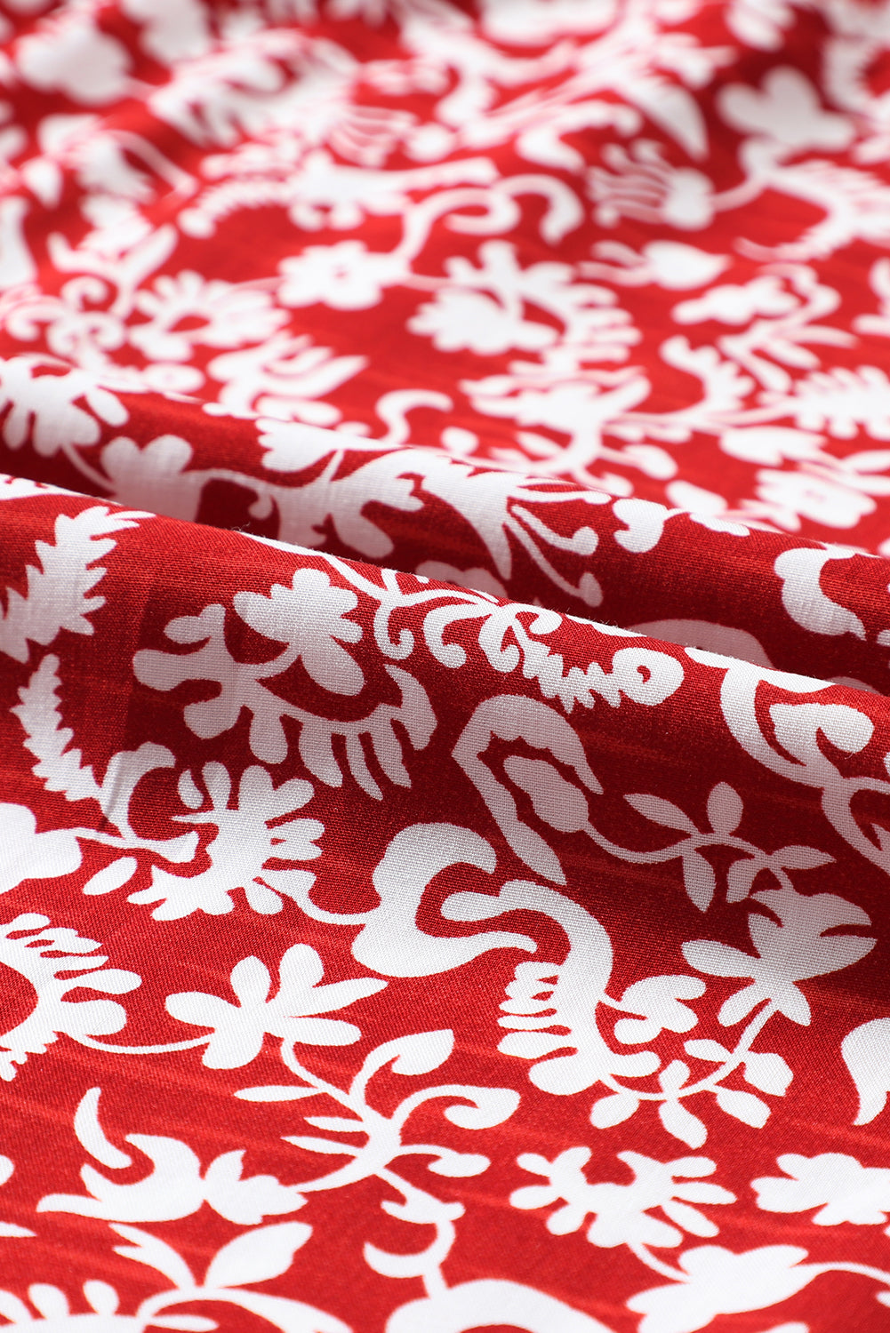 Floral Print Smocked Tie-Neck Blouse – Red Women S–XL