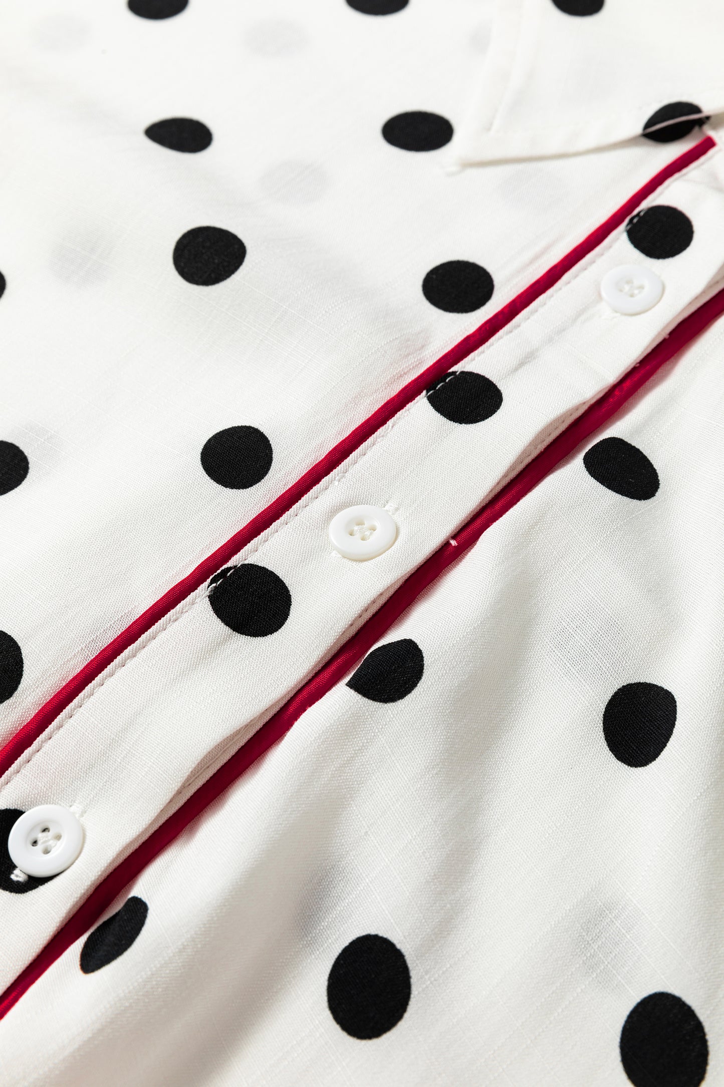 Polka Dot Contrast Piping 3/4 Sleeve Viscose Shirt