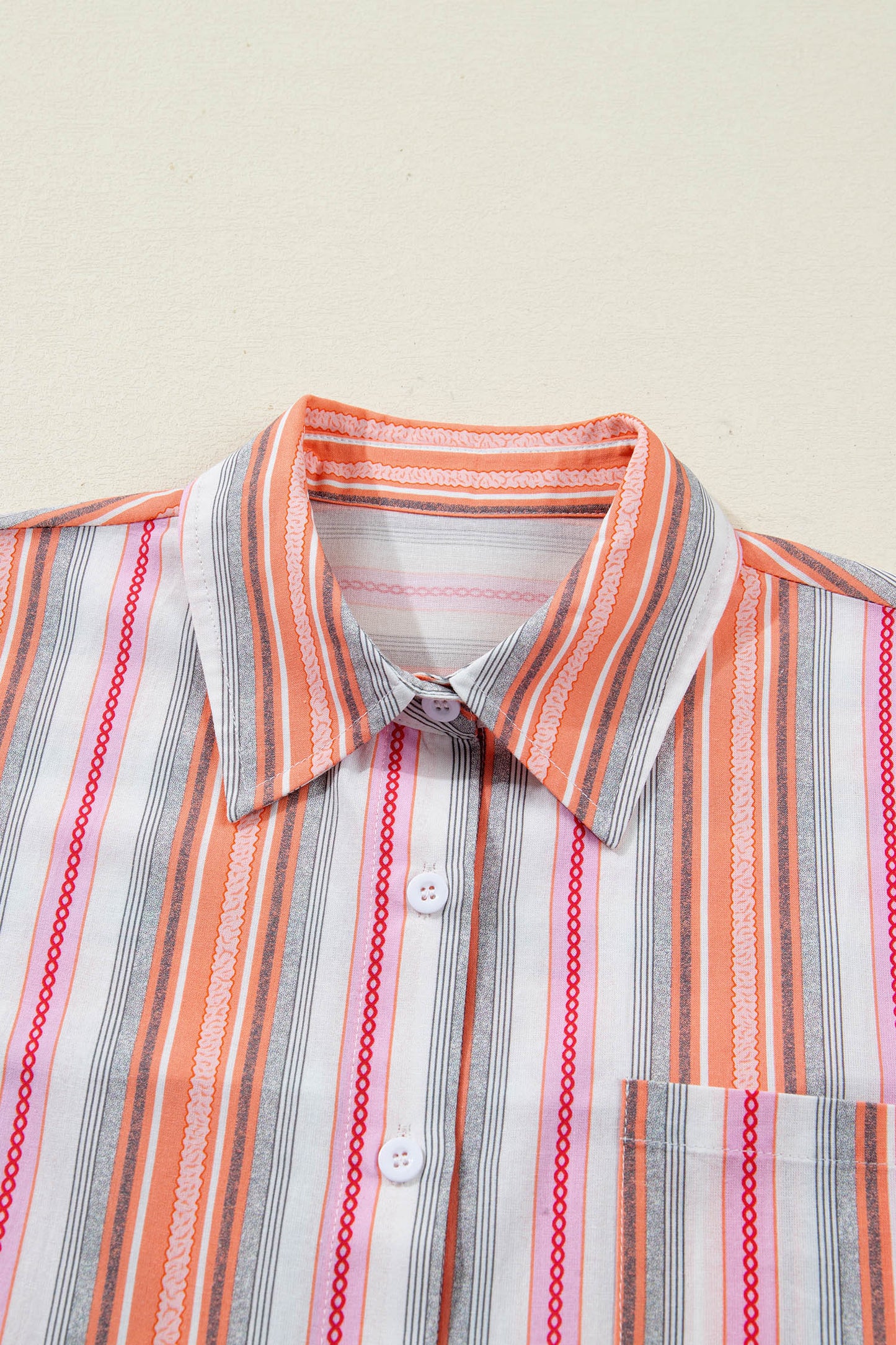 Pink Stripe Button-Up Short Sleeve Shirt
