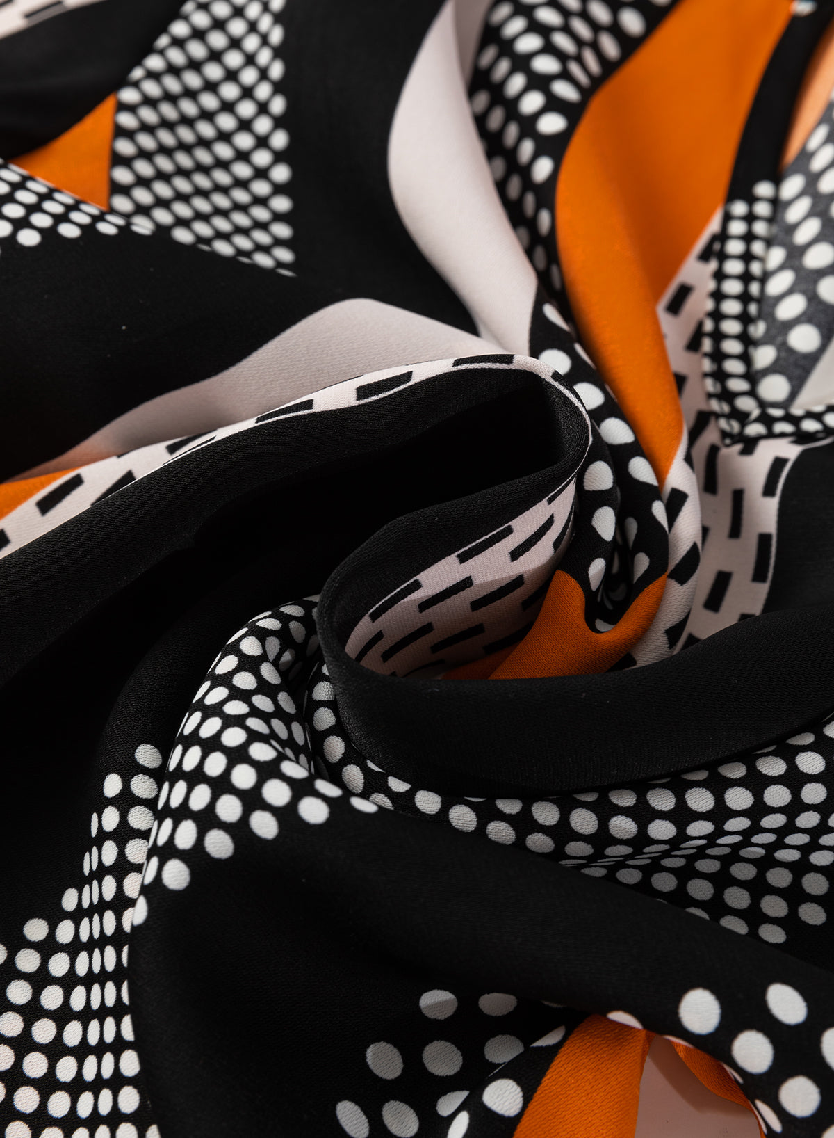 Orange Geo Print Colorblock Notched V-Neck Blouse