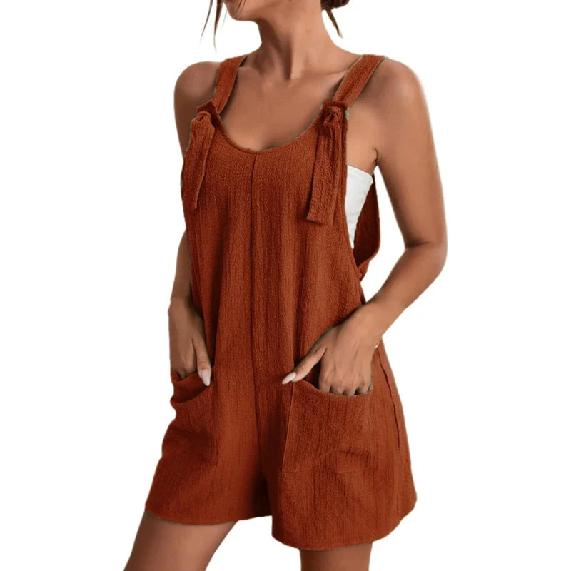 Fashion Women's Romper Summer Casual Loose Solid With Pockets Shorts Overalls. S-3x