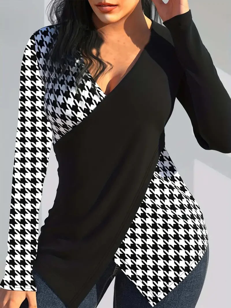 European Style Plus Size Women's Fitted Contrasting Top