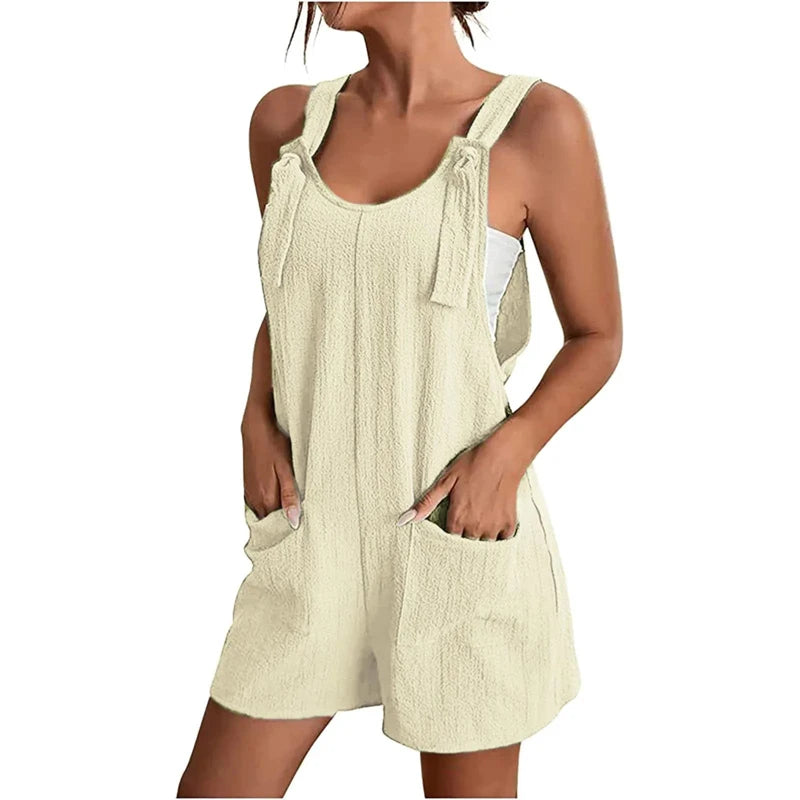 Fashion Women's Romper Summer Casual Loose Solid With Pockets Shorts Overalls. S-3x
