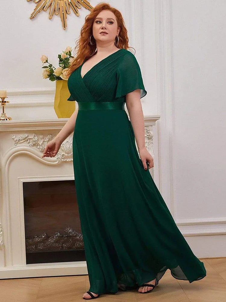 New Women Evening Long Elegant A Line V Neck Chiffon Formal Party Dress. S-2XL