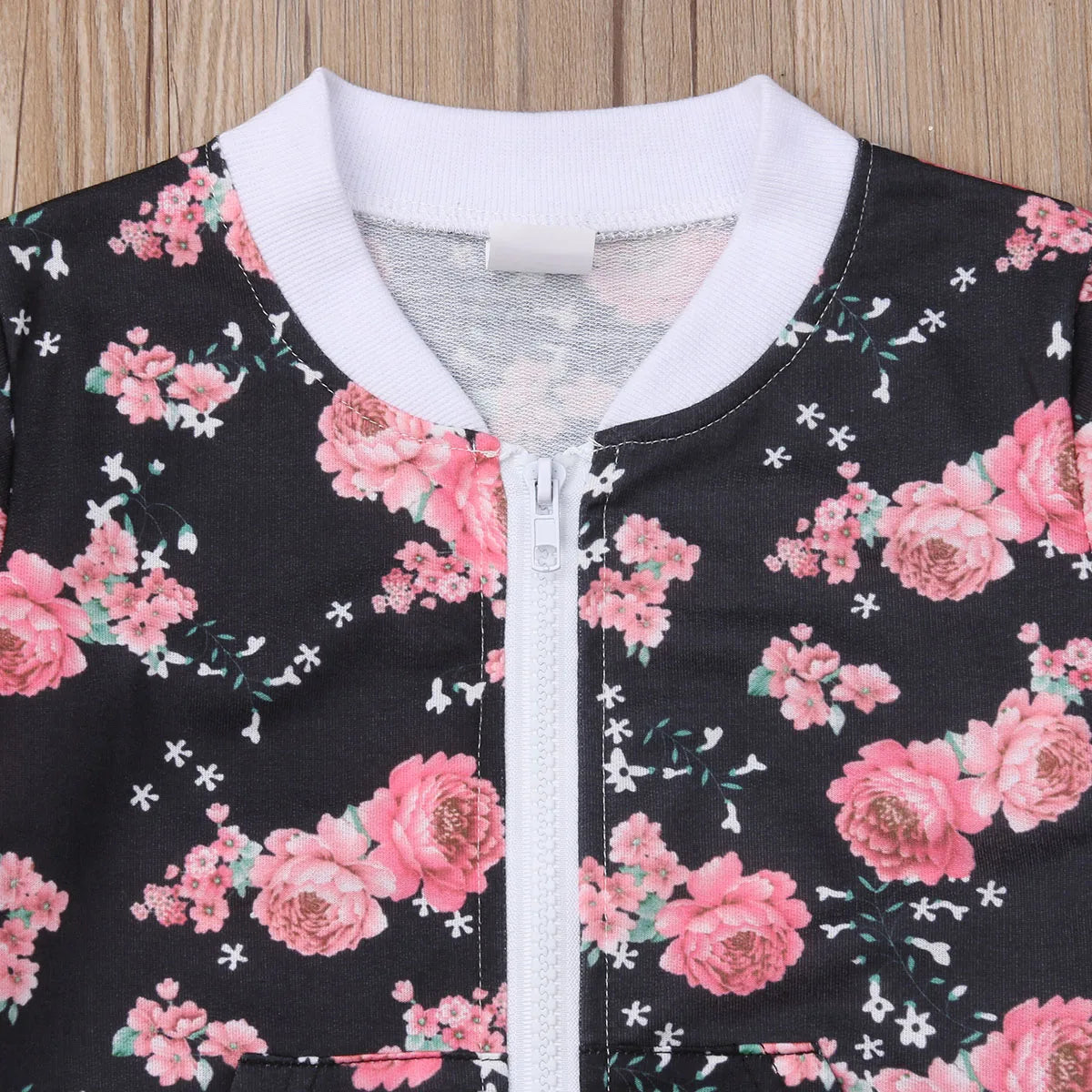 2-6 Yr Autumn Winter Girls Set Flower Print Long Sleeve Zipper Jacket Coat +Pants