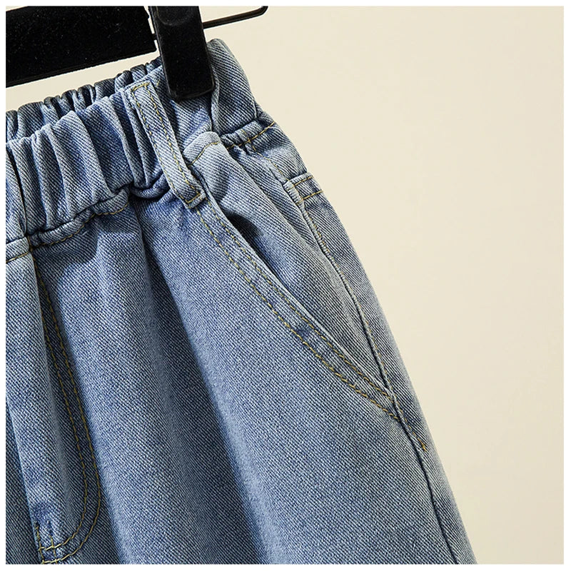Plus Size Women Jean Elastic Waist Loose Denim Pants Casual Solid Baggy Mom Harem Pant
