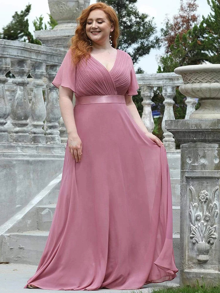 New Women Evening Long Elegant A Line V Neck Chiffon Formal Party Dress. S-2XL