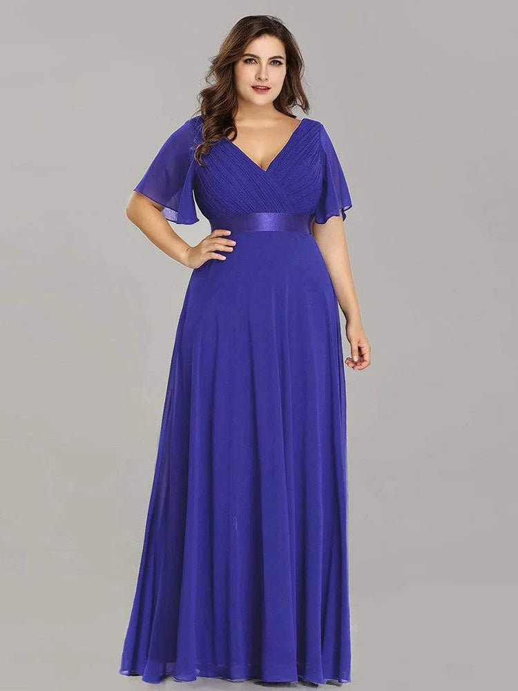 New Women Evening Long Elegant A Line V Neck Chiffon Formal Party Dress. S-2XL