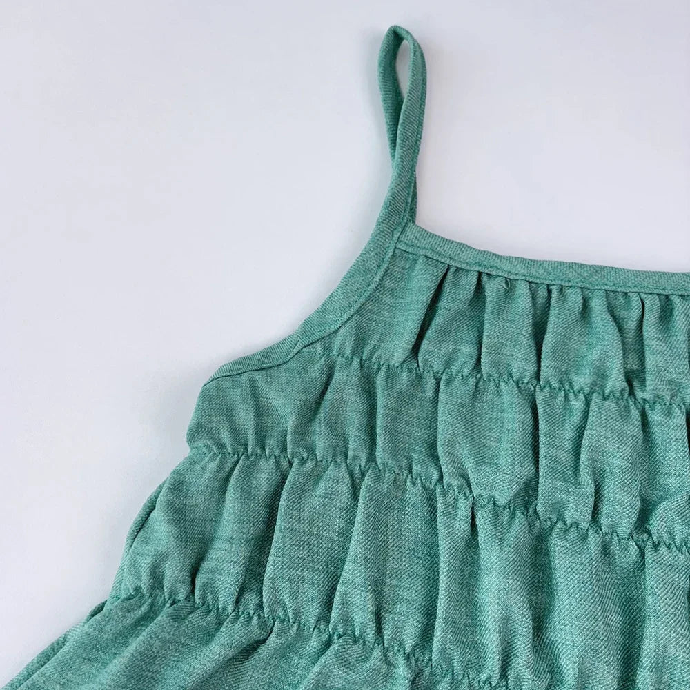 Kids Clothes Girls Solid Color Pleated Camisole Top+straight Leg Wide Leg Pants Casual Sets Summer Fashion Children's Clothing