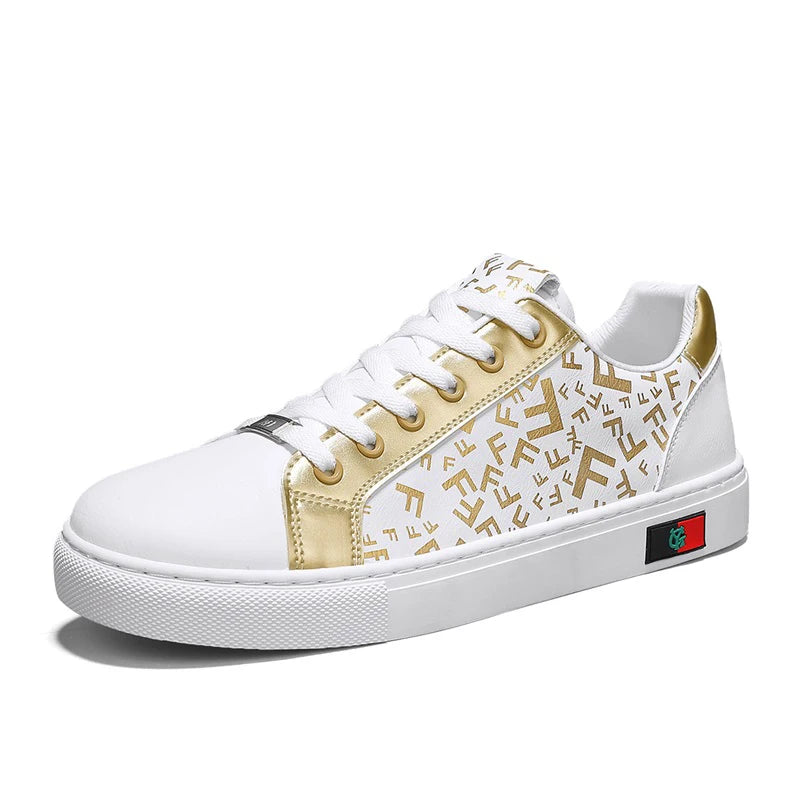 Luxury Black Gold Men's Sneakers - Designer Street Style Casual Shoes
