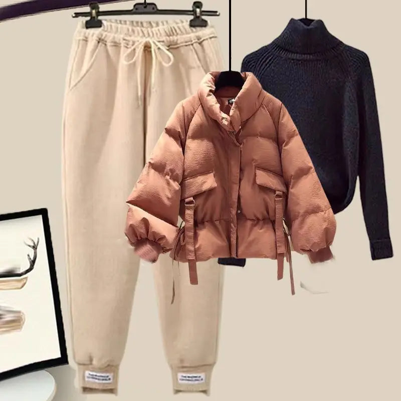 Ladies Autumn Winter Short Coat, Turtleneck Sweater Lady Solid Jackets Knit Bottoms. S-2x