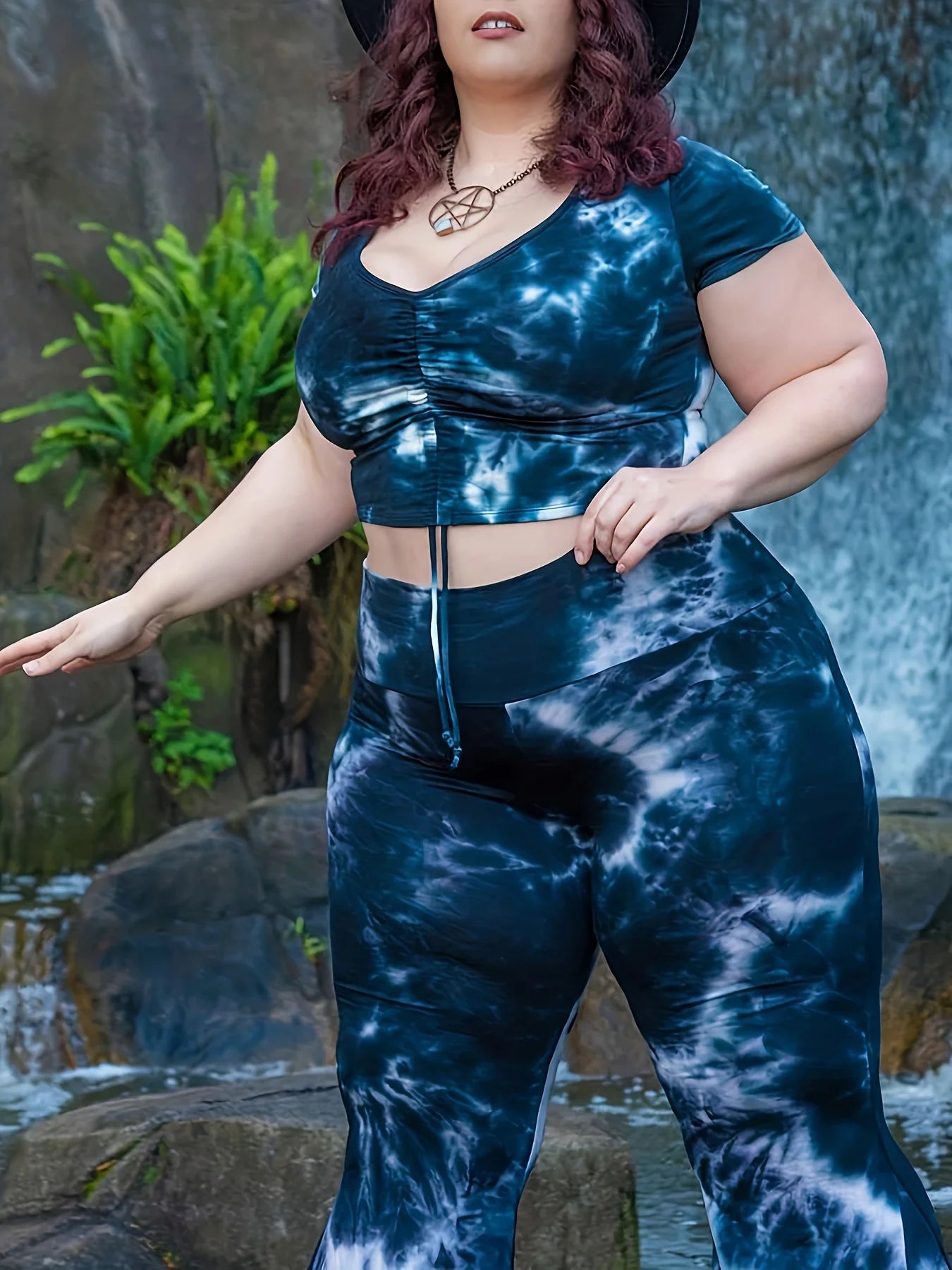 Ladies Curvy Size Bohemian Tie Dye Flare Leg Pants, Comfortable & Stylish High Waist Design, Perfect for Spring & Summer