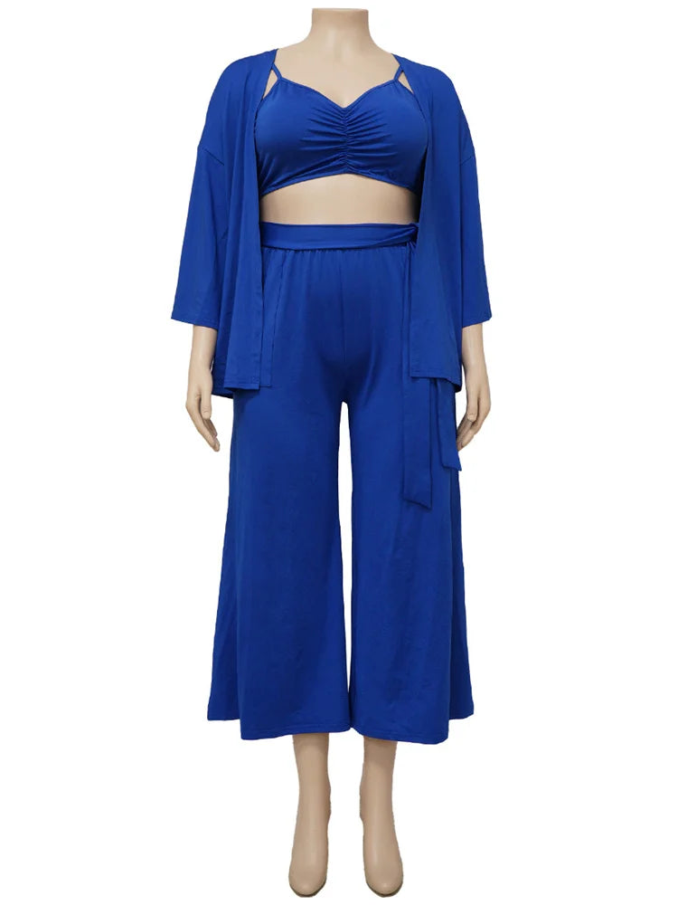 Plus Size 3 Piece Solid Matching Versatile Suit.
