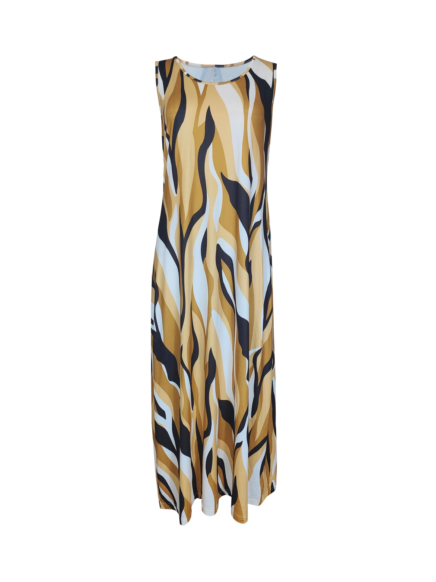 European Style Plus Size Women's Summer Printed Round Neck Dress